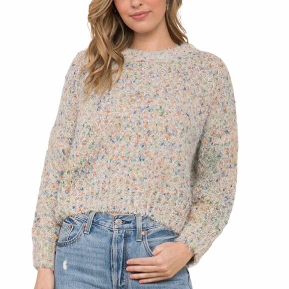RAGA Crewneck Sweater Neutral Pullover Knit Confetti New Size Medium - Picture 1 of 7